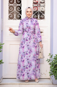 Modest Purple Plus Size Floral Dress 27991MOR - 1