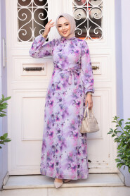 Modest Purple Plus Size Floral Dress 27991MOR - 2