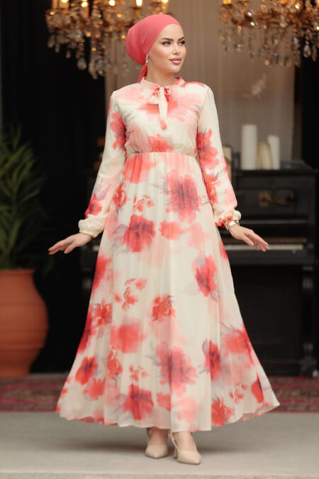 Modest Red Chiffon Long Sleeve Dresses 50356K - NEVA STYLE