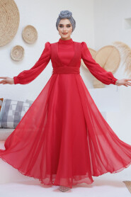 Modest Red Evening Dress 45701K - 2