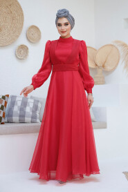 Modest Red Evening Dress 45701K - 3