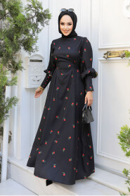 Modest Red Flora Longl Dress 61093K - 2