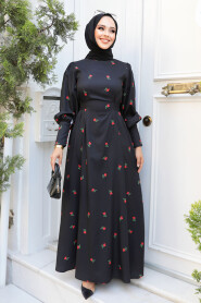 Modest Red Flora Longl Dress 61093K - 1