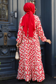 Modest Red Floral Dress 23586K - 3