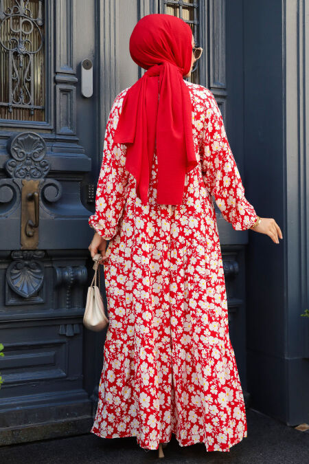 knee length dresses for ladies Perez Red Floral Cut Out Maxi Dress - US 4 main image 1