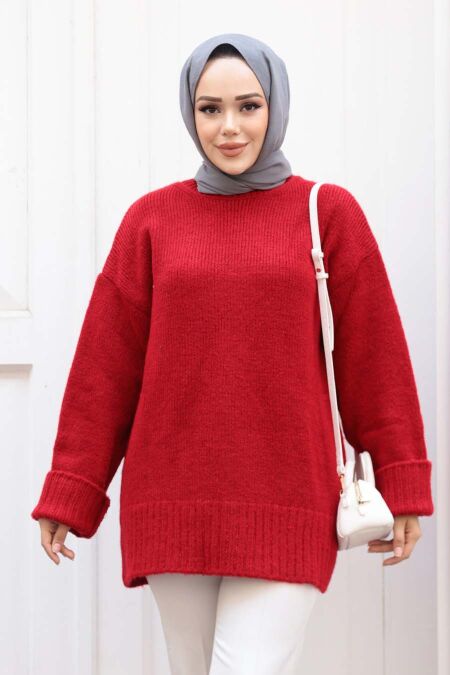 Modest Red Knitwear Jumper Top 87181K - NEVA STYLE