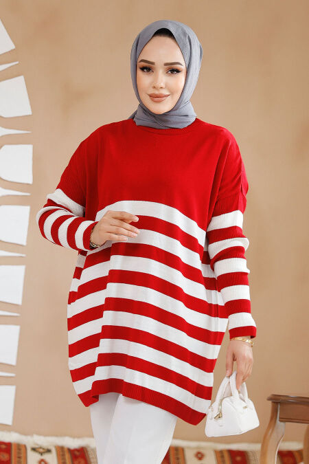 Modest Red Knitwear Jumper Tunic 5325K - NEVA STYLE