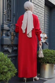 Modest Red Long Sleeve Knitwear Dress 100013K - 4