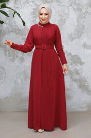 Modest Red Plus Size Pleated Dress 65879K - 2