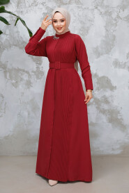 Modest Red Plus Size Pleated Dress 65879K - 3