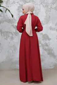 Modest Red Plus Size Pleated Dress 65879K - 4