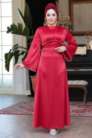 Modest Red Satin Engagement Dress 61592K - 2