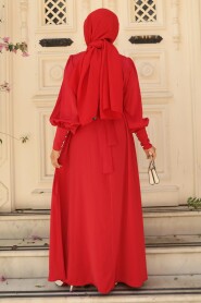 Modest Red Satin Evening Dress 61031K - 3