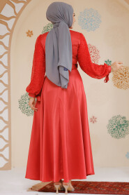 Modest Red Satin Evening Gown 6176K - 3