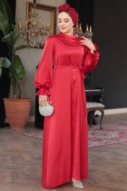 Modest Red Satin Prom Dress 62132K - 4