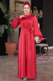 Modest Red Satin Prom Dress 62132K - 3