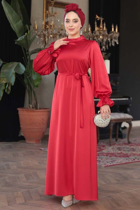 Modest Red Satin Prom Dress 62132K - NEVA STYLE