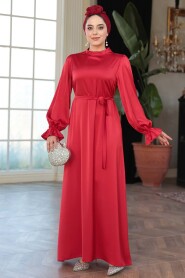 Modest Red Satin Prom Dress 62132K - 2