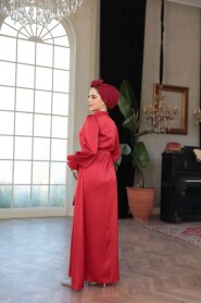 Modest Red Satin Prom Dress 62132K - 5