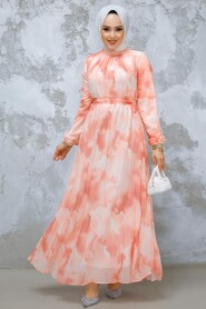 Modest Salmon Pink Chiffon Dress 34469SMN 