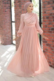 Modest Salmon Pink Evening Gown 44081SMN - 1