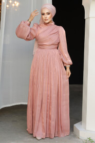 Modest Salmon Pink Evening Gown 44081SMN - 1