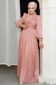 Modest Salmon Pink Evening Gown 44081SMN - 2