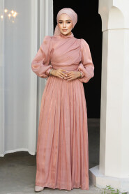 Modest Salmon Pink Evening Gown 44081SMN - 3