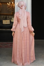 Modest Salmon Pink Evening Gown 44081SMN - 4