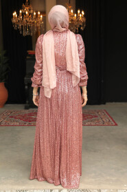 Modest Salmon Pink Evening Gown With Long Sleeve 44961SMN - 4