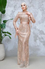 Modest Salmon Pink Evening Long Dress 47631SMN - 2