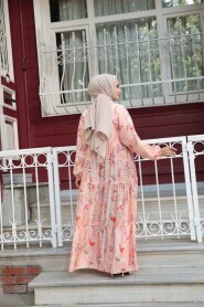 Modest Salmon Pink Floral Maxi Dress 710504SMN - 3