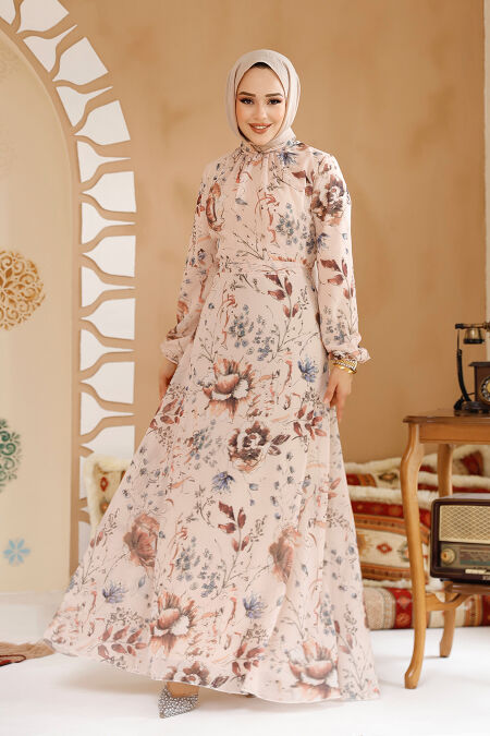 Modest Salmon Pink Floral Plus Size Dress 27963SMN - NEVA STYLE