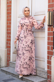 Modest Salmon Pink Floral Plus Size Dress 279915SMN - 1