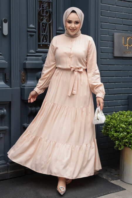 Modest Salmon Pink Long Dress 22042SMN - NEVA STYLE