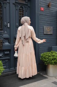 Modest Salmon Pink Long Dress 22042SMN - 3