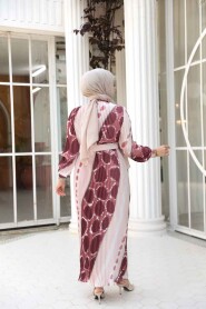 Modest Salmon Pink Pleated Dress 23503SMN - 3