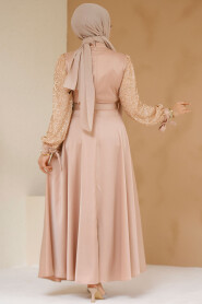 Modest Salmon Pink Satin Evening Gown 6176SMN - 4