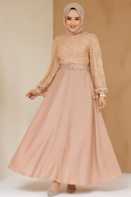 Modest Salmon Pink Satin Evening Gown 6176SMN 