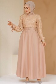 Modest Salmon Pink Satin Evening Gown 6176SMN - 3