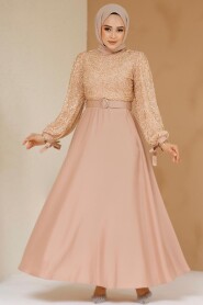 Modest Salmon Pink Satin Evening Gown 6176SMN - 2