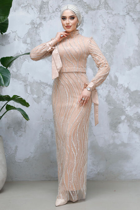 Modest Salmon Pink Wedding Dress 4764SMN - NEVA STYLE