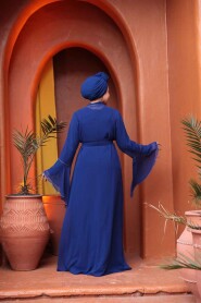 Modest Sax Blue Bridesmaid Dress 25905SX - 4