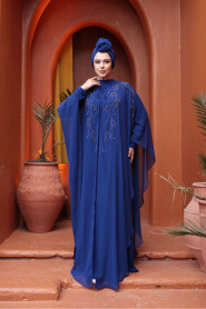 Modest Sax Blue Cape Evening Gown 25909SX - 3