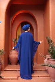 Modest Sax Blue Cape Evening Gown 25909SX - 5