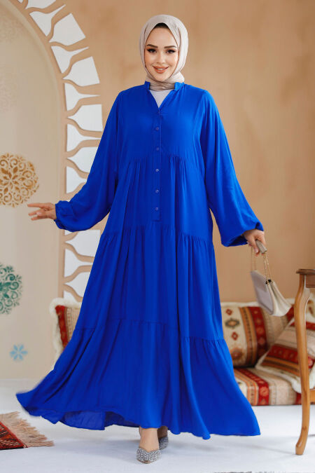 Modest Sax Blue Dress For Women 20612SX - NEVA STYLE