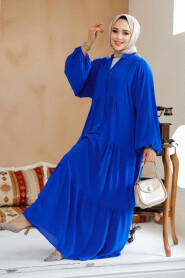 Modest Sax Blue Dress For Women 20612SX - 3