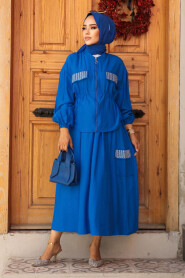 Modest Sax Blue Dual Skirt Suit 14225SX - 2