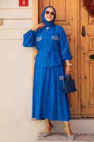 Modest Sax Blue Dual Skirt Suit 14225SX - 3