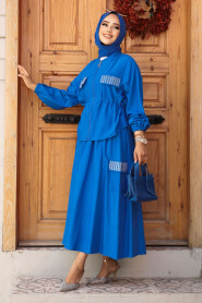 Modest Sax Blue Dual Skirt Suit 14225SX - 1